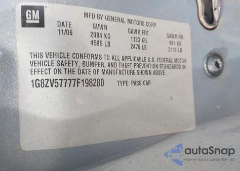 2007 Saturn Aura Xr z USA, uszkodzony, nr VIN 1G8ZV57777F198280